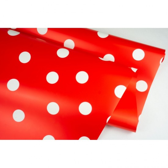 Пленка матовая DUOMAT "горох", (цвет красный) 58см*10м, 65мкм, цена за рулон